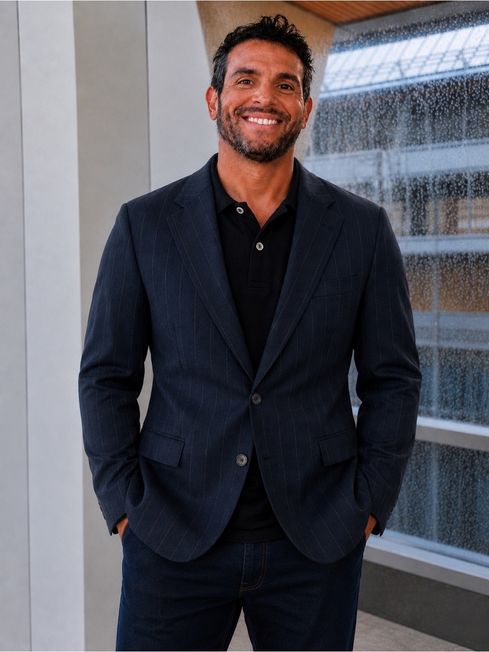 Men's Navy Pinstripe Blazer - Classic Tailored Fit